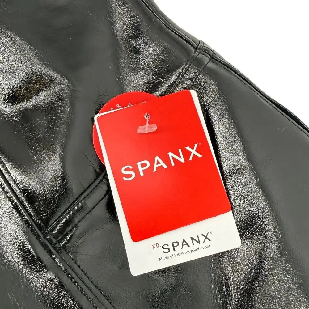 Spanx Faux Leather Shiny Wet Look Black High Rise Leggings Womens Size Small
